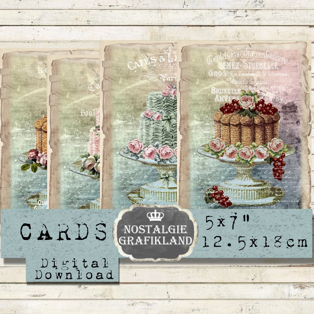 Bakery Patisserie Cakes Shabby Cards Printable Cake Journals ...