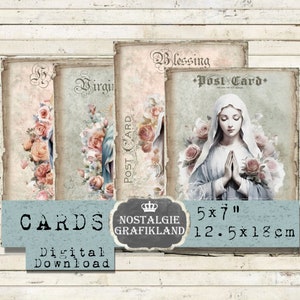 Cartoline stampabili della Madonna della Santa Maria stampabili Santini della Vergine Maria Benedizione Carte vintage stampabili 5x7 pollici Scarica collage digitale G063