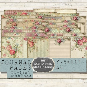 SHABBY CHIC afdrukbaar briefpapier Vintage dagboekpagina's Shabby Prints Journal Ephemera afdrukbare digitale collageblad downloaden JPA033
