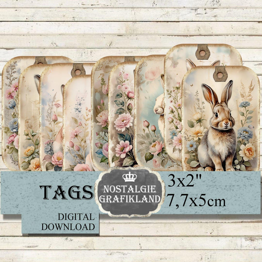 Victorian Rose Rabbits Tags Bunnies Easter Prints Printable Animals ...