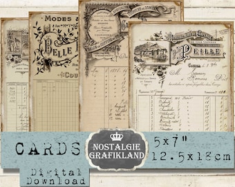 French Ephemera Cards printable Documents Invoice Ledger Letter Vintage Journaling 5x7" digital sheet G035