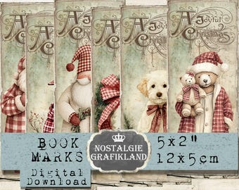 Christmas Bookmarks red printable Reading Books Embellishments Journaling digital sheet BM071