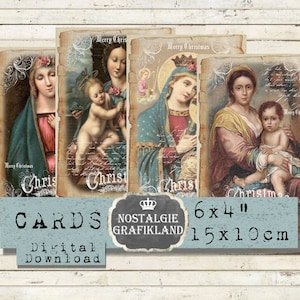 Christmas Madonna Holy Mary Religious printable Holycards prints 6x4 inch selfprinting Download digital collage sheet D141 image 1