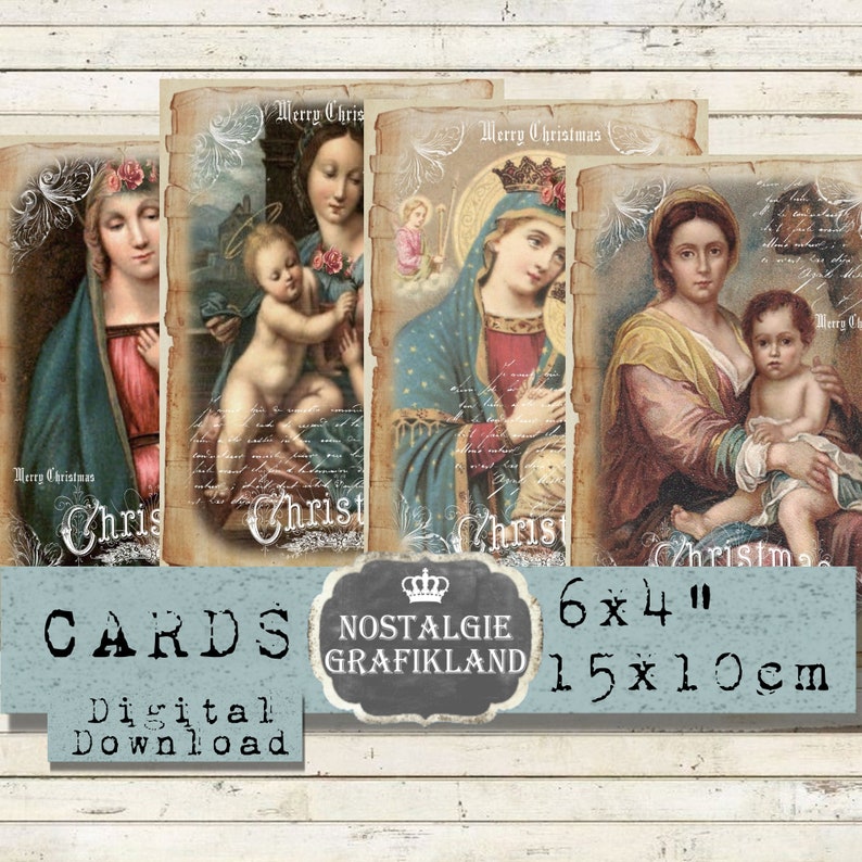 Christmas Madonna Holy Mary Religious printable Holycards prints 6x4 inch selfprinting Download digital collage sheet D141 image 1