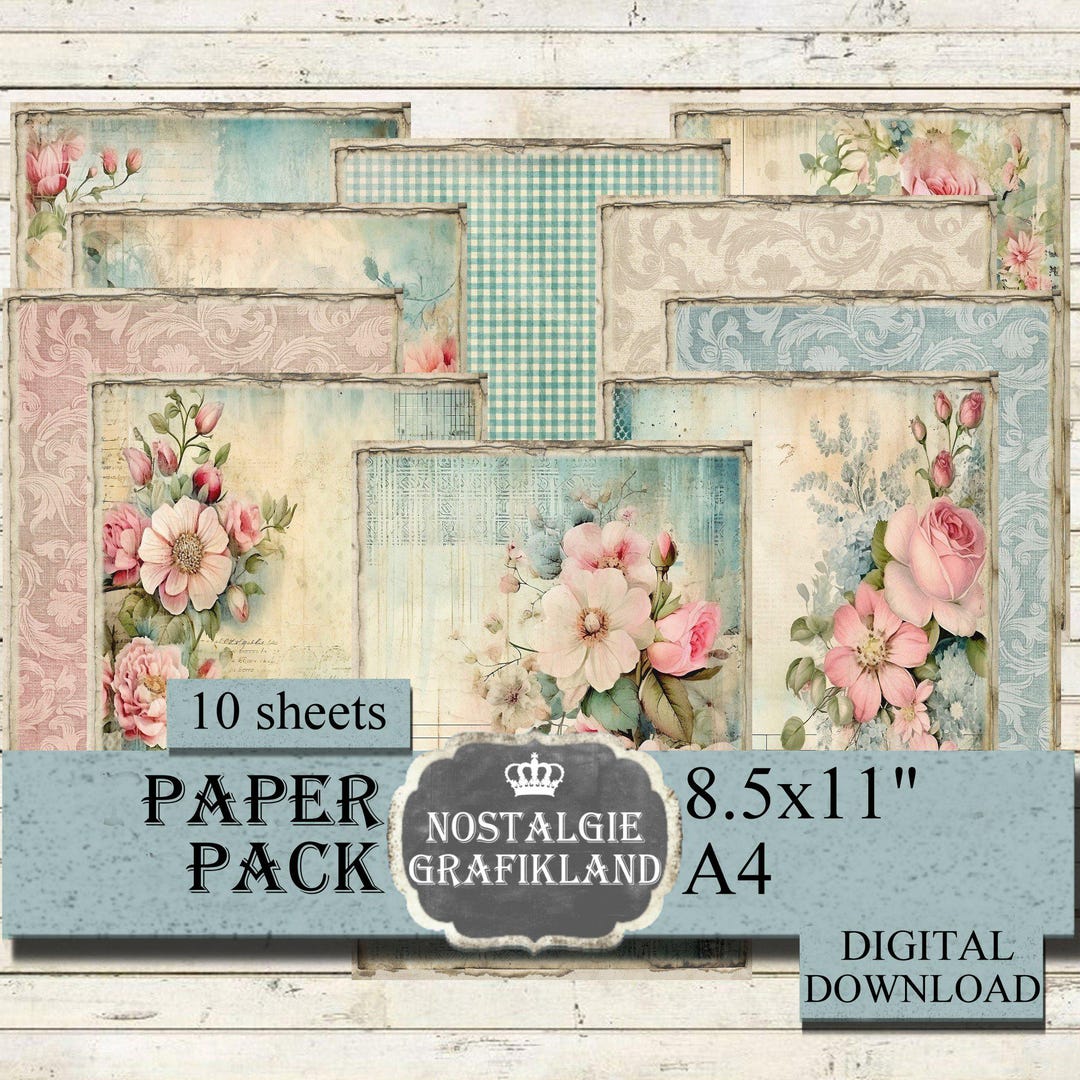 SHABBY FADED PINK Roses Digital Papers Printable Paper Pack Floral Rose ...