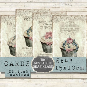 Cupcakes printable French Patisserie digital printable Cupcake Muffin Bakery Cake Confiserie 6x4 inch Download digital collage sheet D260