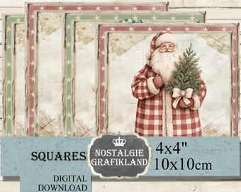 Santa Claus Scandinavian Christmas Coaster Squares 4x4 inch Journaling Download printable digital TG167