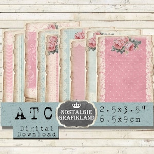 Fondo de encaje Shabby Chic imprimible ATC Rosa Turquesa Adornos Scrapbook IDescargar hoja de collage digital S128