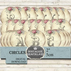 Alphabet digital ABC Buchstaben Monogram Kreise 5 cm Instant Download digital collage sheet C107