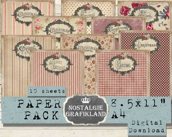 Christmas Papers Background Frames printable Paper Pack Red Cover Journals Download PDF digital collage sheet 8.5 x 11" PPS008