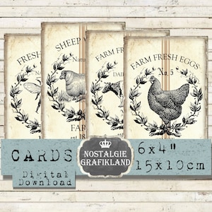 Corona digitale Farm Life 6x4 pollici stampabile Scarica Gallo Mucca Pecora Ape foglio collage digitale autostampante Grainsack D263
