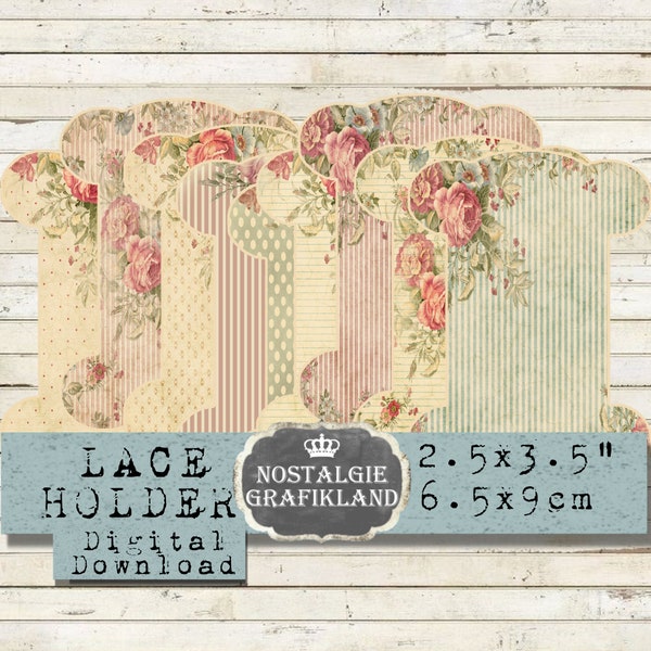 Lace Holders Shabby Chic Ribbon Holder printable Sewing Organizing printable Instant Download digital collage sheet E083