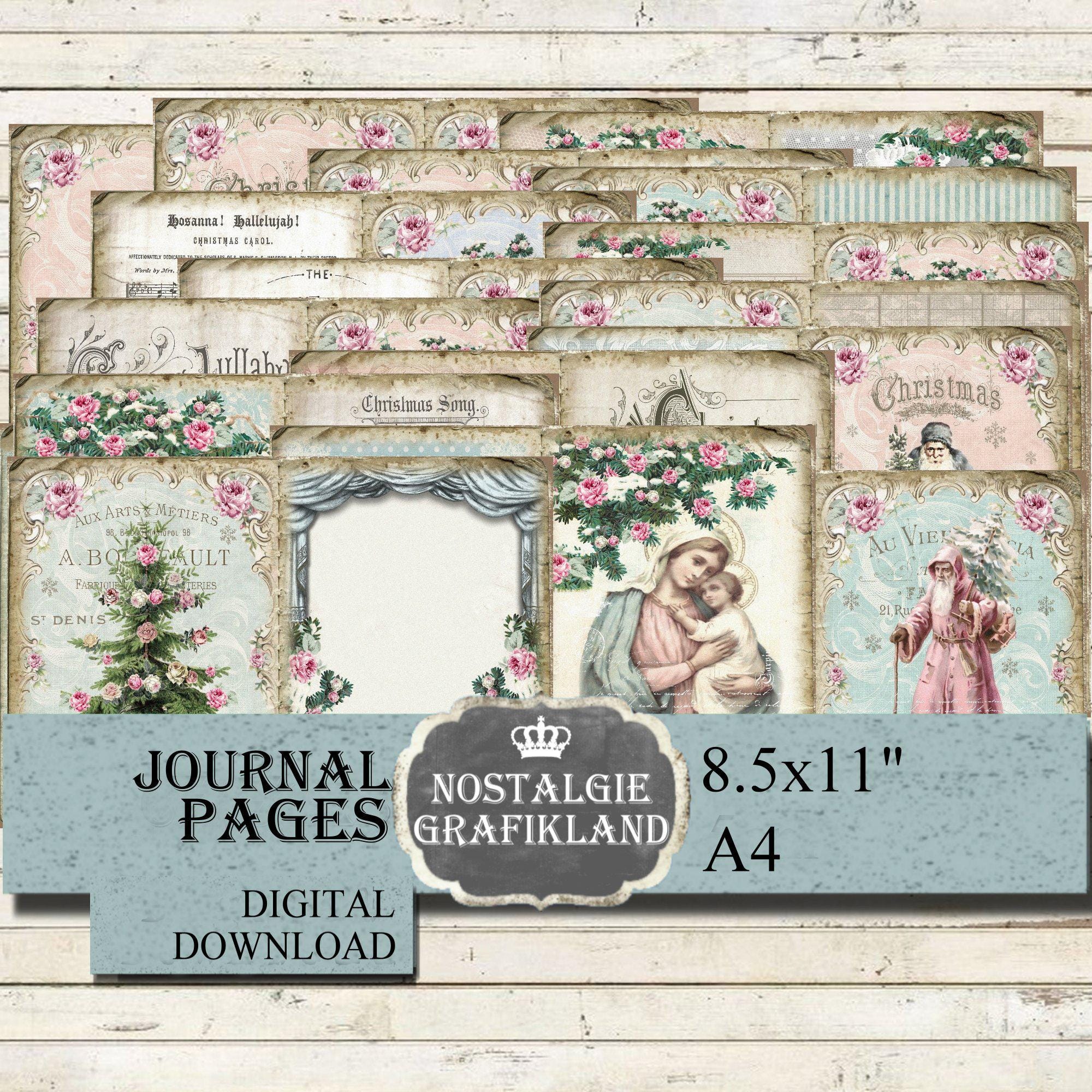Journaling Rpints PINK CHRISTMAS Journal Pages Digital Shabby Chic Printable Journaling ...