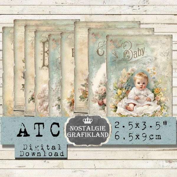 Babies digital Toddler Baby printable Shabby Chic Journaling Christening Instant Download ATC digital collage sheet S106