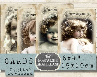 Girls Vintage Photographie Shabby Chic Children printable Beauties 6x4 inch prints Download digital collage sheet D204