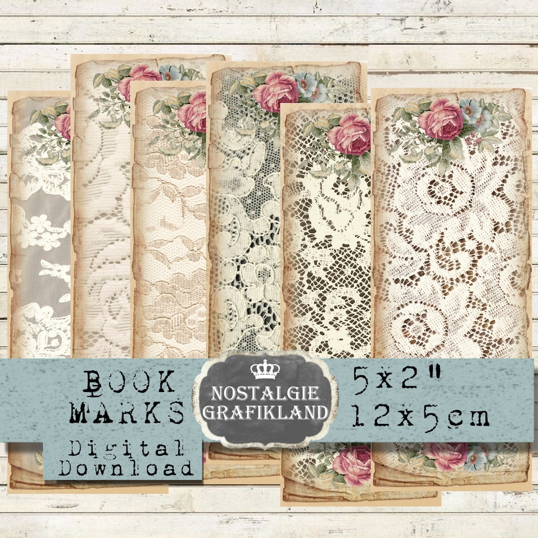 Lace Ephemera Bookmarks Printable Background Sewing Shabby Chic Digital Collage Sheet Download ...