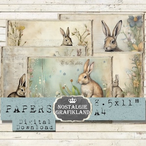 CONIGLI stampabili Papers Easter Bunnies paesaggio Journaling orizzontale Stampe Journaling digitale Scarica 11x8,5 pollici PPHE012