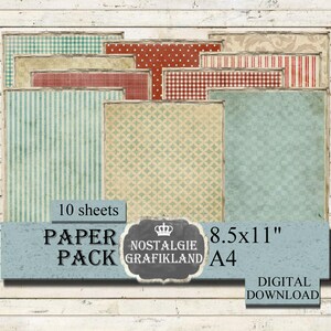 EPHEMERA afdrukbare achtergrond digitaal papier Pack Vintage Papers Strips Dots Damast Checked 8,5 x 11" PP051