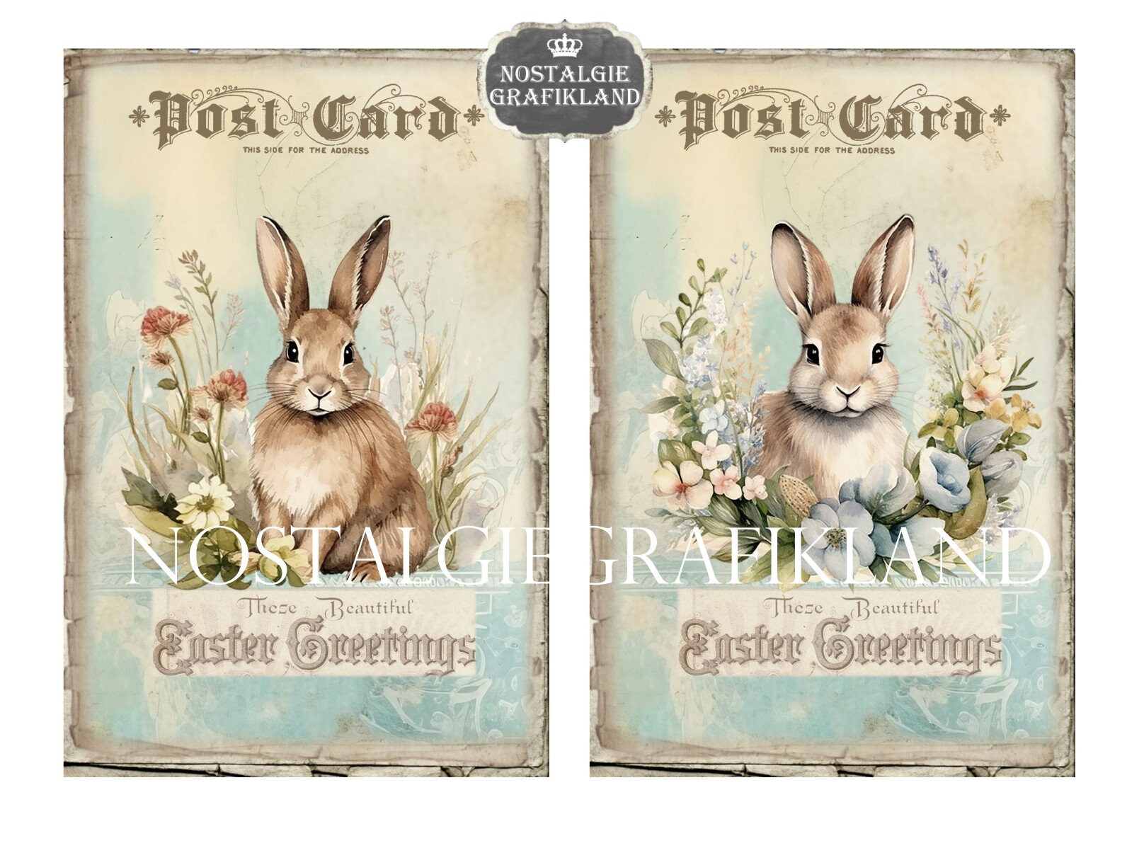 Easter Rabbits Postcards Printable Bunnies Bunny Cards 6x4