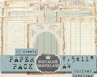 LACE Ledger printable Paper Pack Ephemera Junk Journal Sewing Bundle Ledgers Vintage Journaling Prints Download digital collage PP134