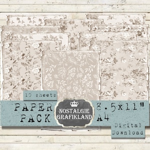 Sfondo di ROSE SEPPIA stampabile Confezione di carta Shabby Chic Carte Fiori Floral Junk Journaling Scarica foglio di collage digitale 8.5 1" PP043