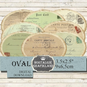 Cartoline francesi Carte Postale Ephemera Poste Ovals 3.5x2.5 Scarica il foglio di collage digitale O103 immagine 1