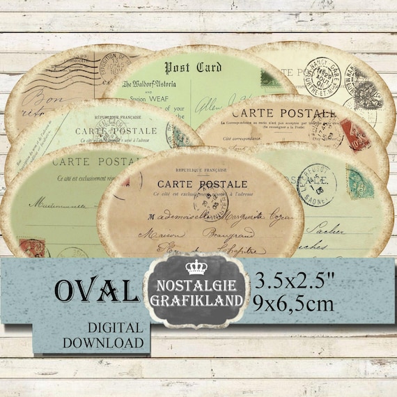 French Postcards Carte Postale Ephemera Poste Ovals 3.5x2.5 Download digital collage sheet O103