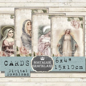 Madonna afdrukbare Shabby Chic Christuskind Heilige kaart Kerst Religieuze 6x4 inch prints Download digitaal collageblad D238