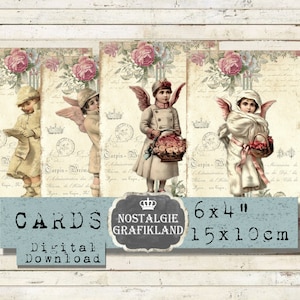 Shabby Chic Angels digitales Cupidos victorianos tarjetas de Navidad imprimibles Impresiones de 6x4 pulgadas Angel autoimpresión Descargar hoja de collage digital D198