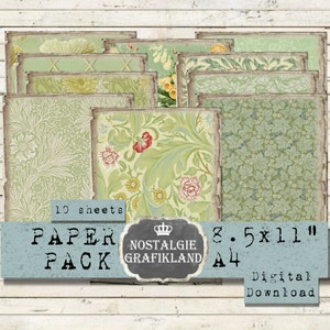 Sfondo floreale VERDE stampabile Carta digitale oliva Carta da diario vintage stampabile Scarica 8,5 x 11" PP031