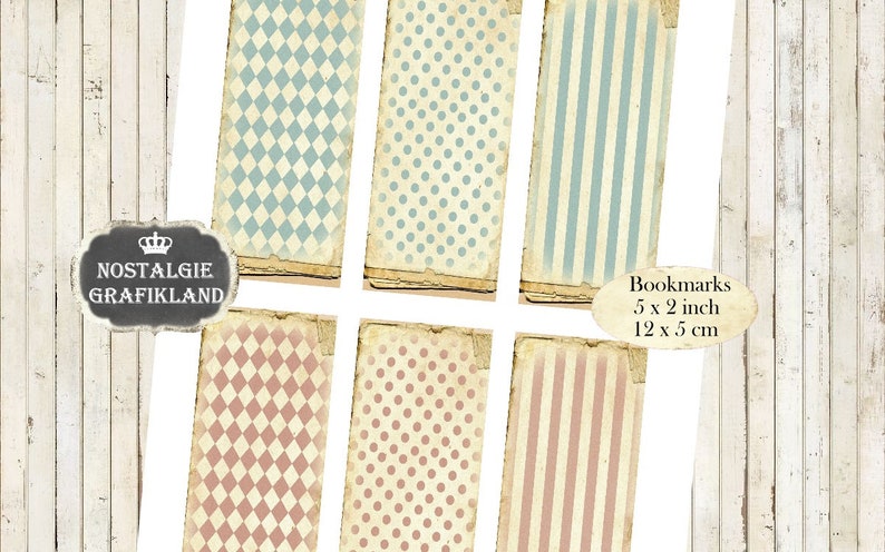 Background Bookmarks Vintage Pastel Rhombus Polka Dots Stripes Paper Instant Download digital collage sheet BM016