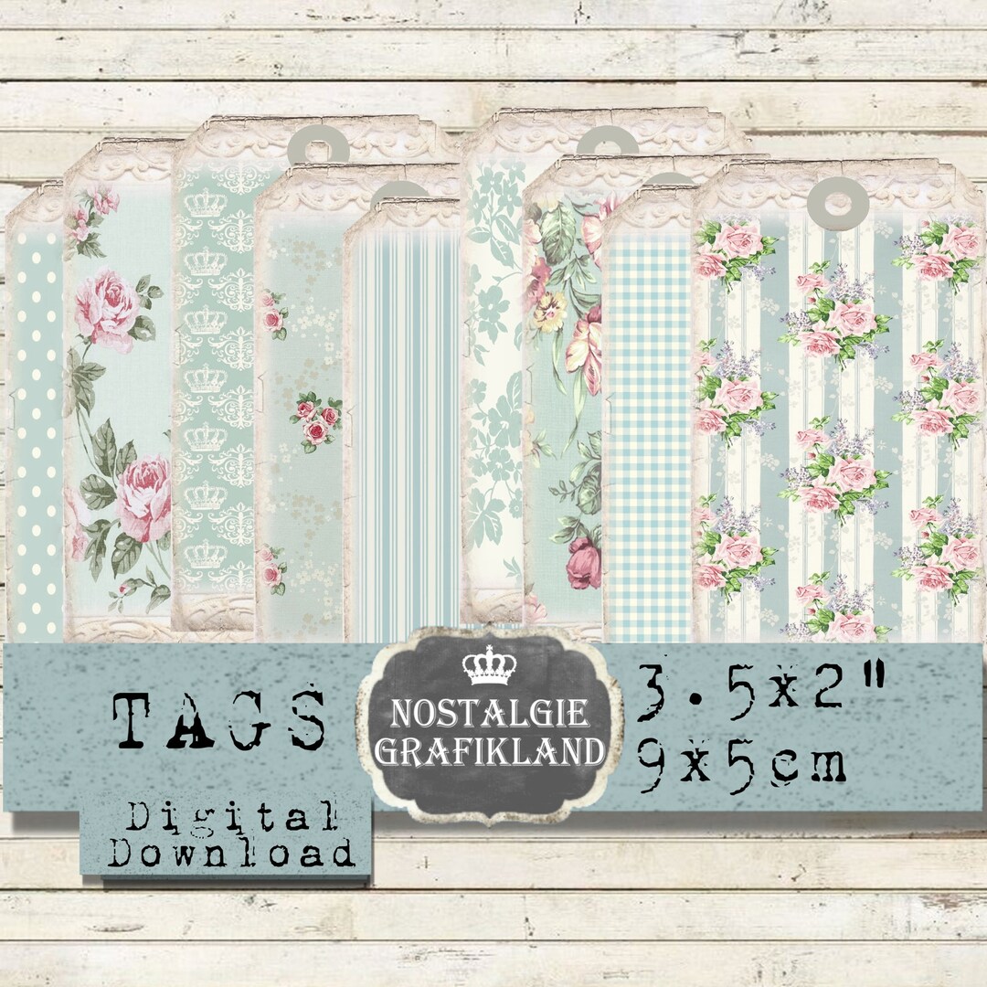 Background Tags Digital Printable Shabby Chic Flowers Decoupage ...