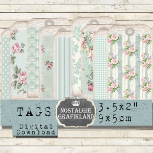Etiquetas de fondo digital imprimible Shabby Chic Flores Decoupage Scrapbooking Diario DIY Descarga instantánea hoja de collage digital T181