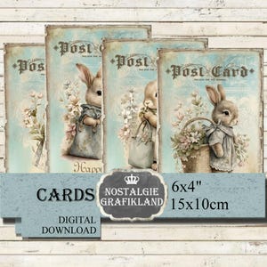 Easter Postcards printable Bunnies Bunny Cards Happy Easter 6x4 Journaling Download digital sheet D101