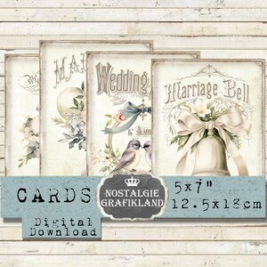 Wedding printable Cards Ephemera Love Amore Flowers Vintage Journaling 5x7 inch Download digital collage sheet G093