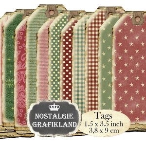 Red Green Journal Tags Vintage Background printable narrow Tags Old Papers Instant Download digital collage sheet T044
