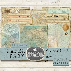 Antike Landkarten Hintergrund Vintage antike digitale Papiere Papier Pack Junk Journal Download A4 digital collage sheet PP067