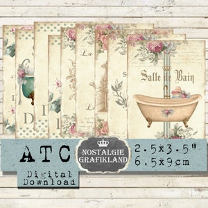 Salle de Bain Banho Francês Toalhas de Banheira Shabby Chic Baixar ATC folha de colagem digital S163