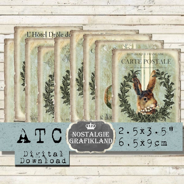 Rabbit Easter Hare Labels printable Bunnies prints Bunny Lapin Lievre Labels ATC Journal Instant Download digital collage sheet S069