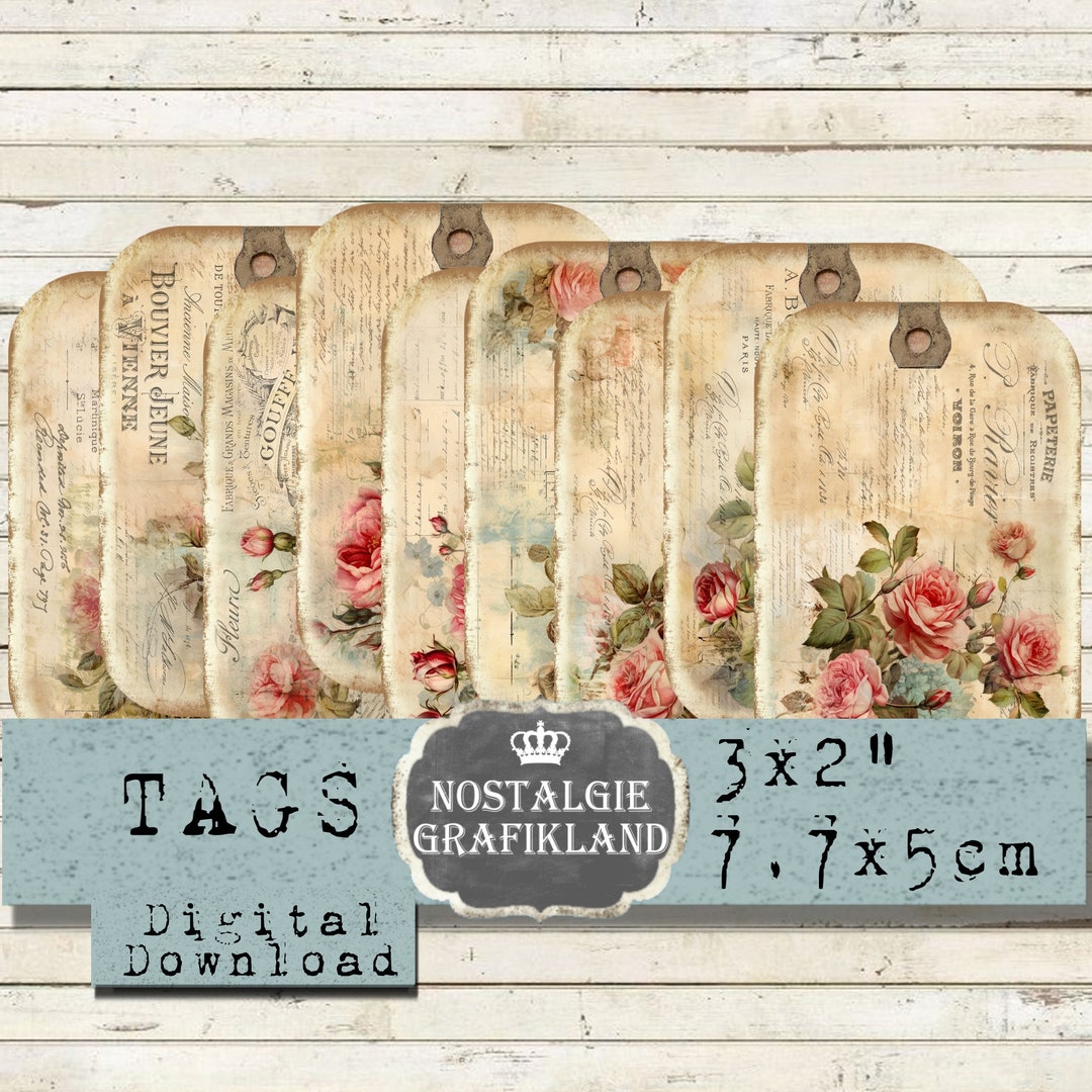 French Roses Tags Printable Journaling Shabby Flowers Floral Tags ...