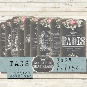 Tableau Paris Français Tags Journaling Tour Eiffel Shabby Chic Téléchargement instantané feuille de collage numérique T130