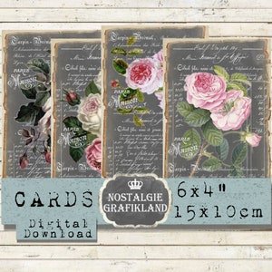 Rosen digital Karten Vintage Papier Rose Blumen Journal Journaling 15 x 10 cm Instant Download digital collage sheet D130