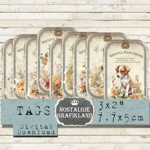 Dogs digital Tags printable Pets Animals prints Puppy Puppies Journaling Journal Download digital collage sheet T084
