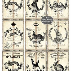 Rabbits Printable Hare Bunnies Lapin Lievre Bunny Labels ATC French ...
