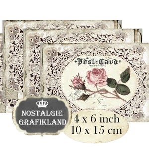 Lace digital Roses Flowers Shabby Chic printable Journals Paper 6 x 4 inch Instant Download digital collage sheet D225
