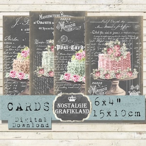Patisserie printable Wedding Cakes Chalkboard Shabby Chic Cakes digital Bakery 6x4 inch Download digital collage sheet D219