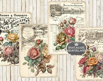 2025新作モデル Papers Cards Printable Roses Vintage Journaling French アンティーク雑貨