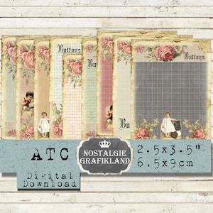 Button Cards printable Shabby Chic Buttons Needlework Craft Holder Sew Card Download digital collage sheet S213