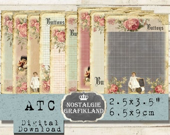 Button Cards printable Shabby Chic Buttons Needlework Craft Holder Sew Card Download digital collage sheet S213