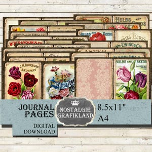 FLOWERS Journal Pages Vintage Botanic Floral Garden Botany Tulips Hyacinth Ephemera printable Download JPB023 image 1